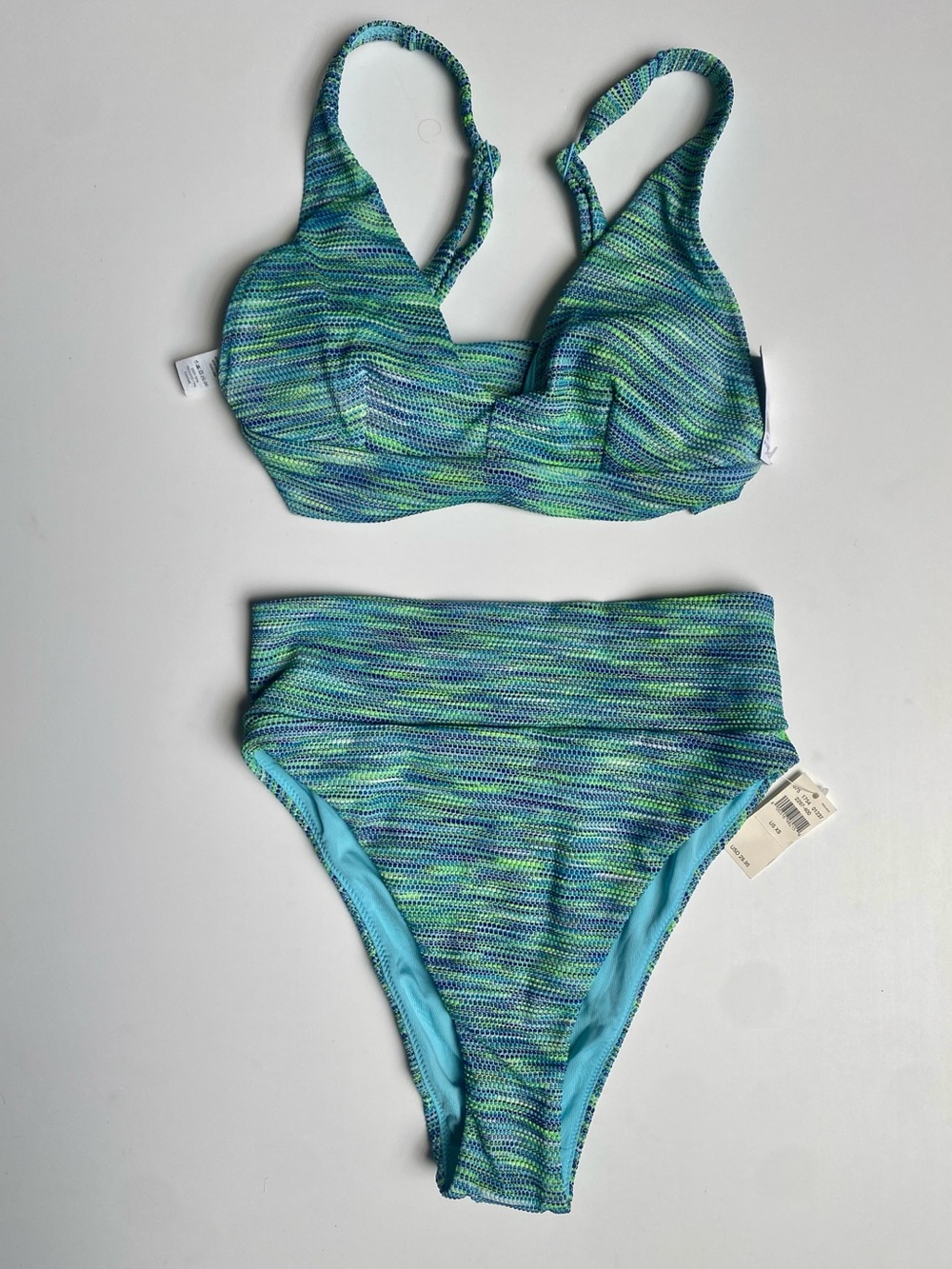 aerie Blue-Green Textured High-Waist Bikini Set XS